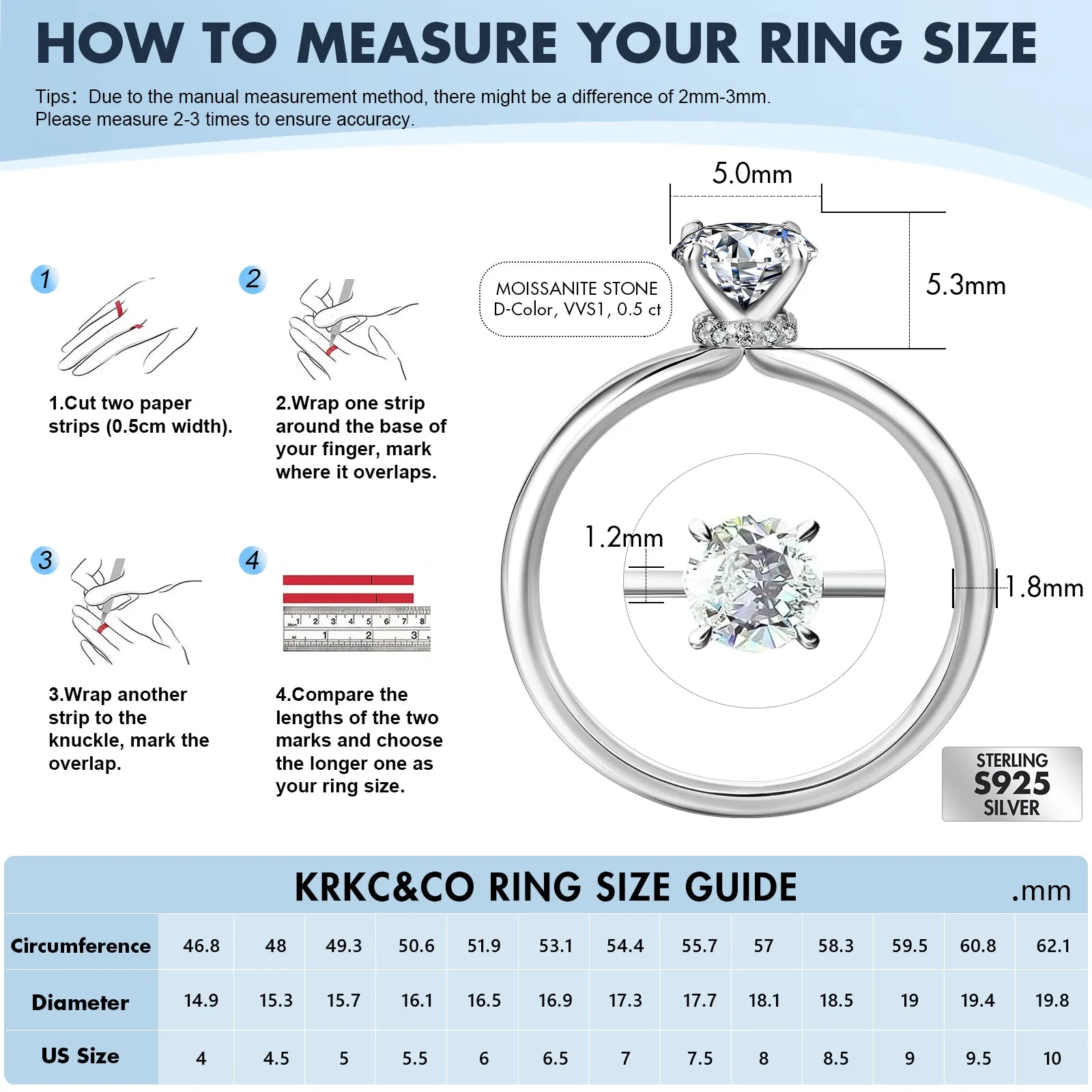 0.5/1.0/2.0 Carats VVS1 Moissanite Rings for Women 0174 KRKC