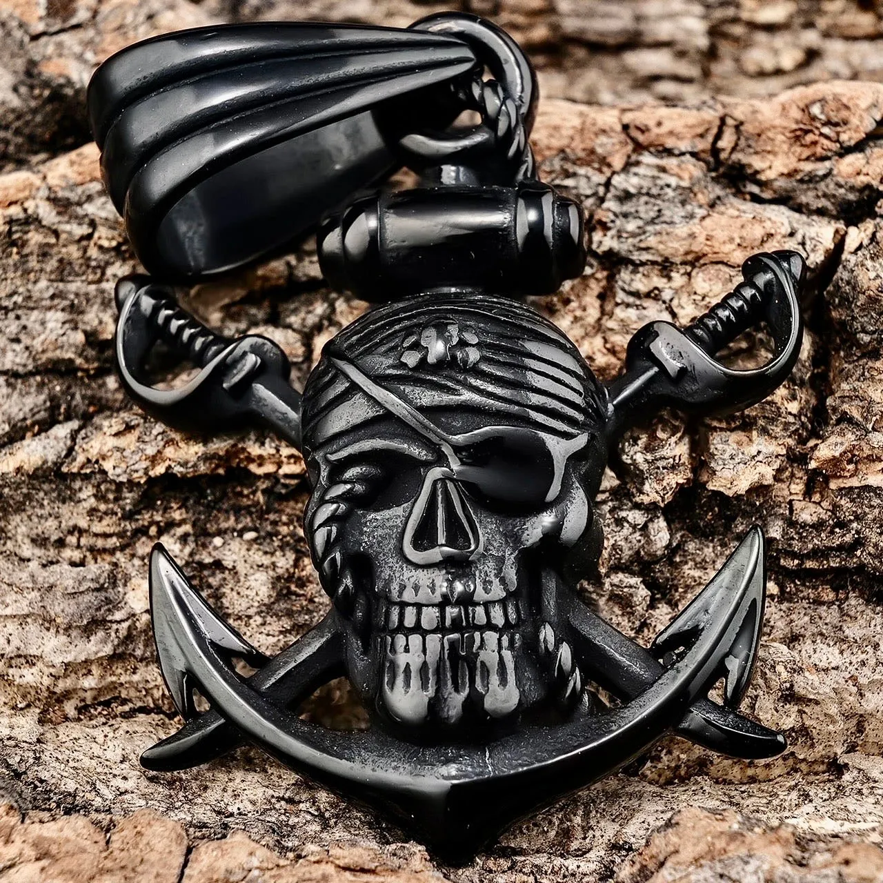 1 Eyed Pirate & Anchor Black Pendant - Necklace (294)