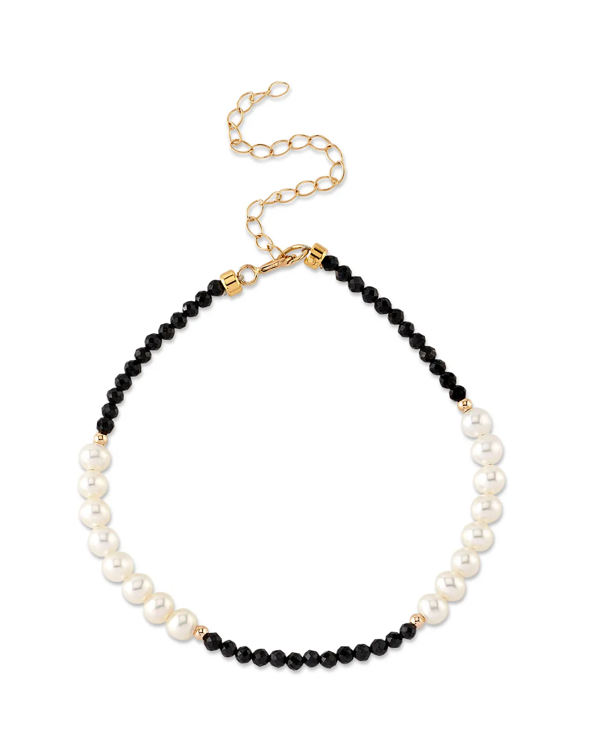 14K Gold Freshwater Pearl & Black Spinel Pristine Bracelet