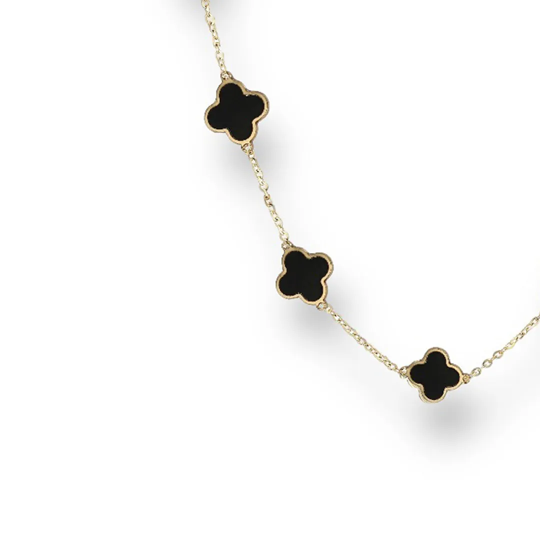 14K Yellow gold black enamel clover choker-9094