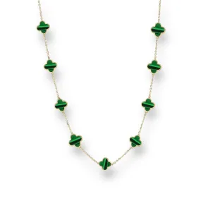 14K Yellow gold green malachite clover choker-9092