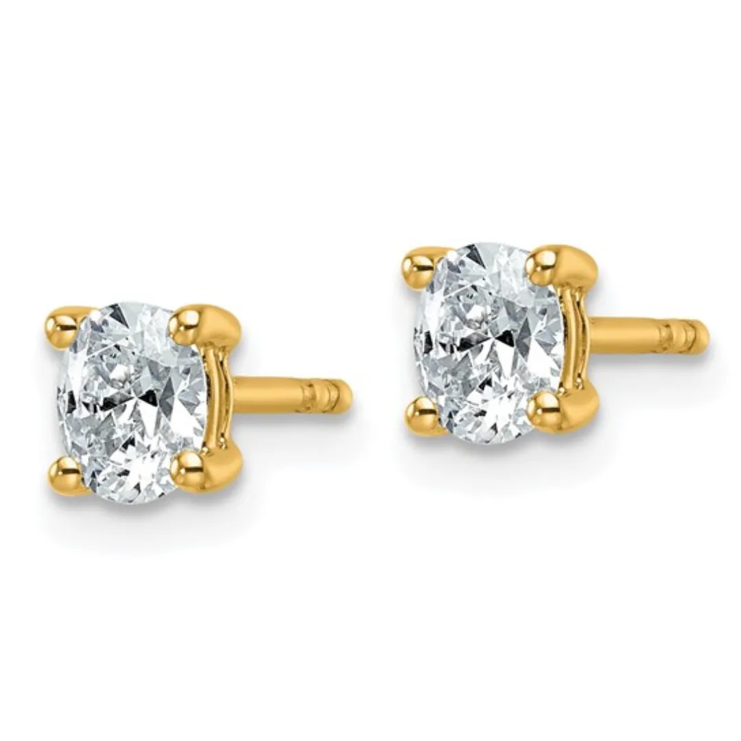 14k Yellow Gold Lab Grown Diamond Oval Solitaire Stud Earrings