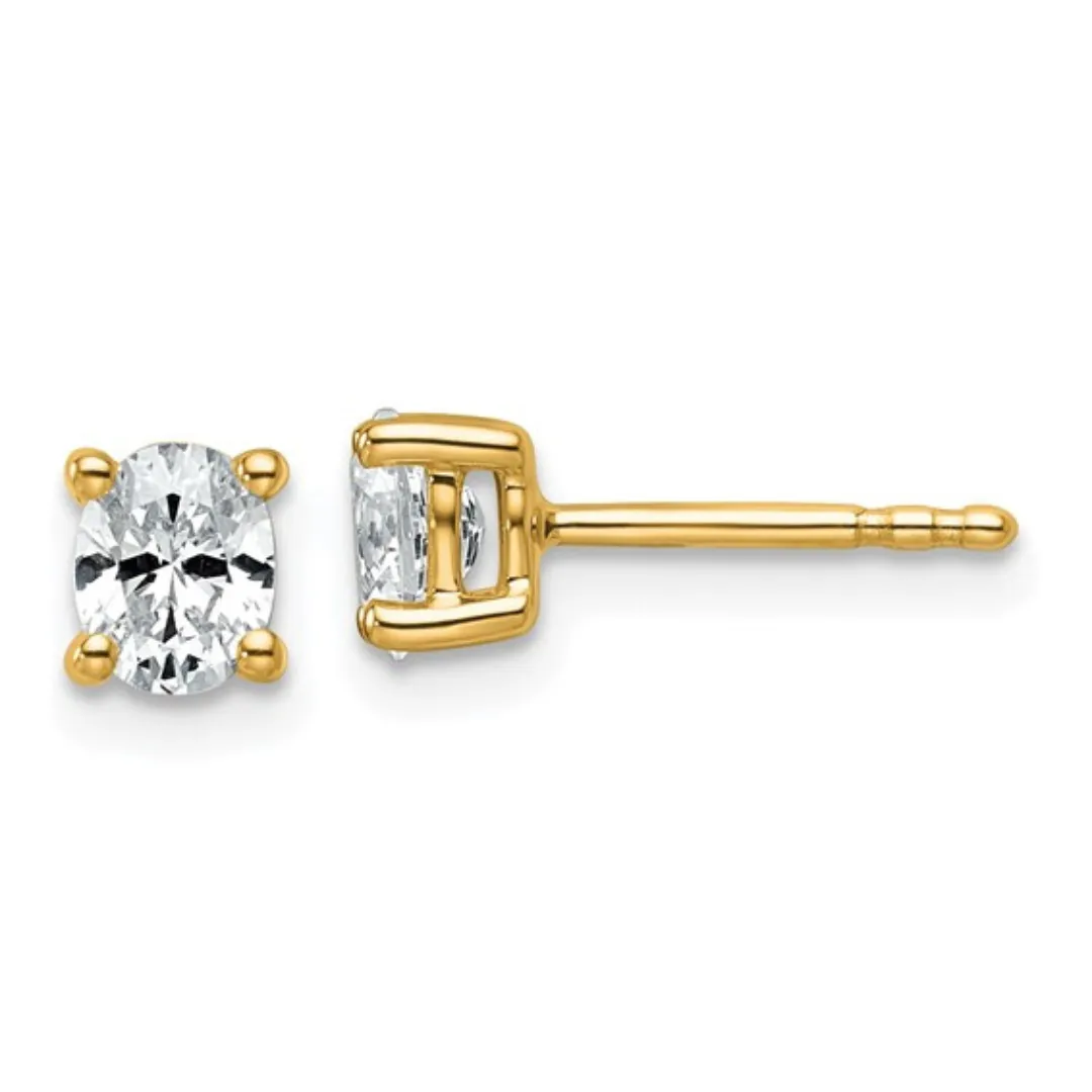 14k Yellow Gold Lab Grown Diamond Oval Solitaire Stud Earrings