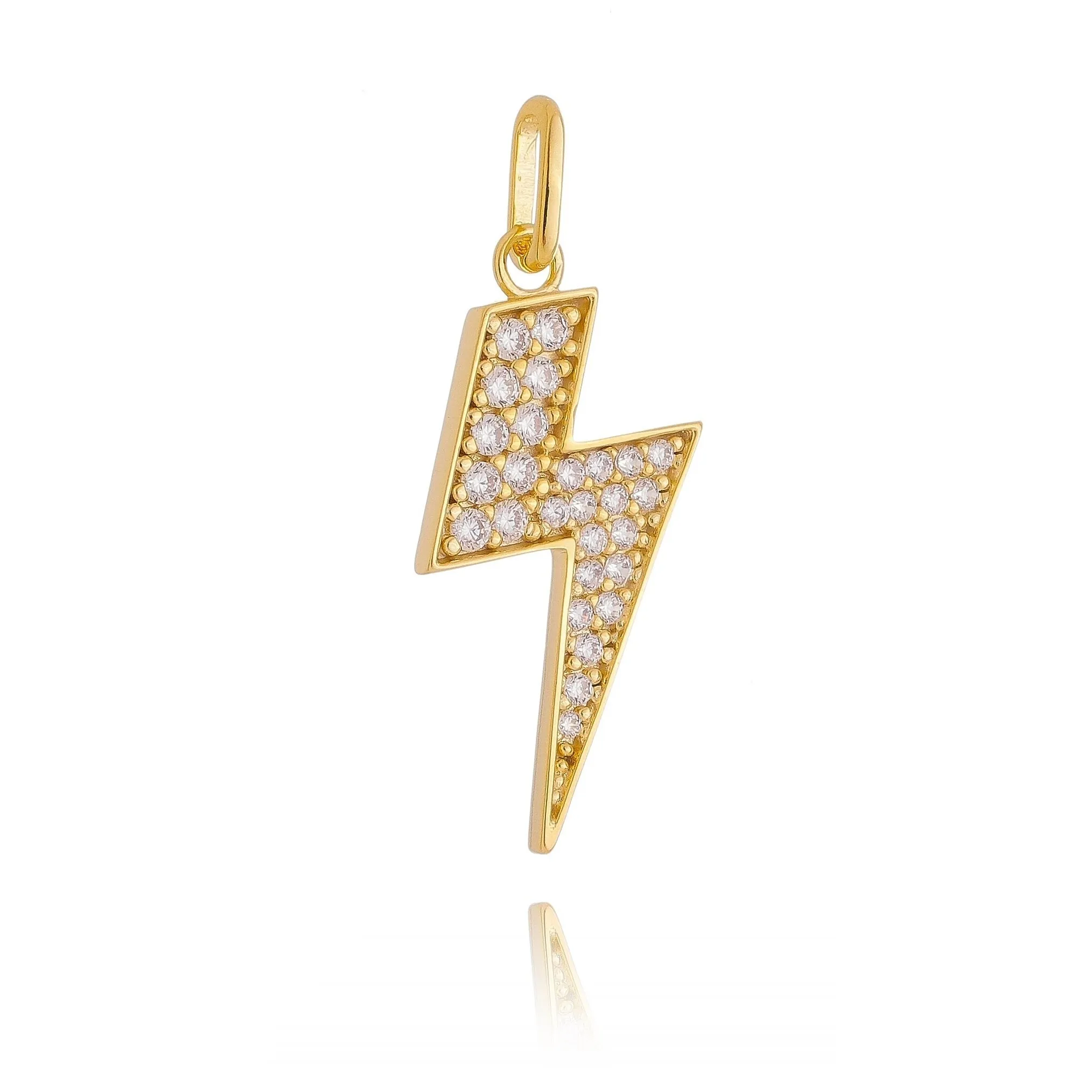 18k Gold Filled Iced Lightning Bolt Pendant Pave Settings CZ stones