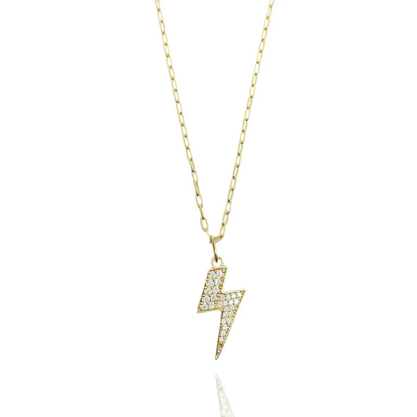 18k Gold Filled Iced Lightning Bolt Pendant Pave Settings CZ stones