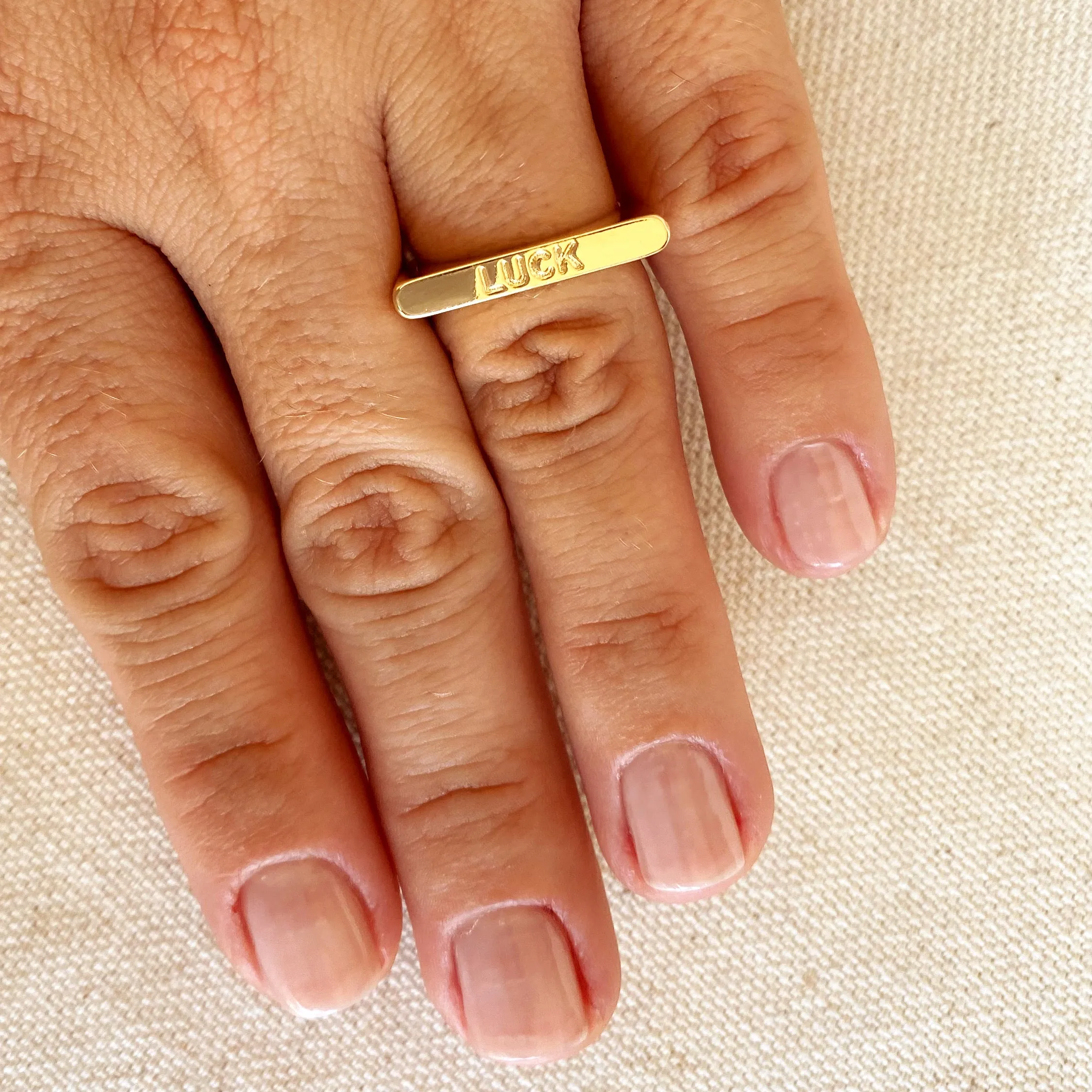 18k Gold Filled Luck Engraved Stackable Ring