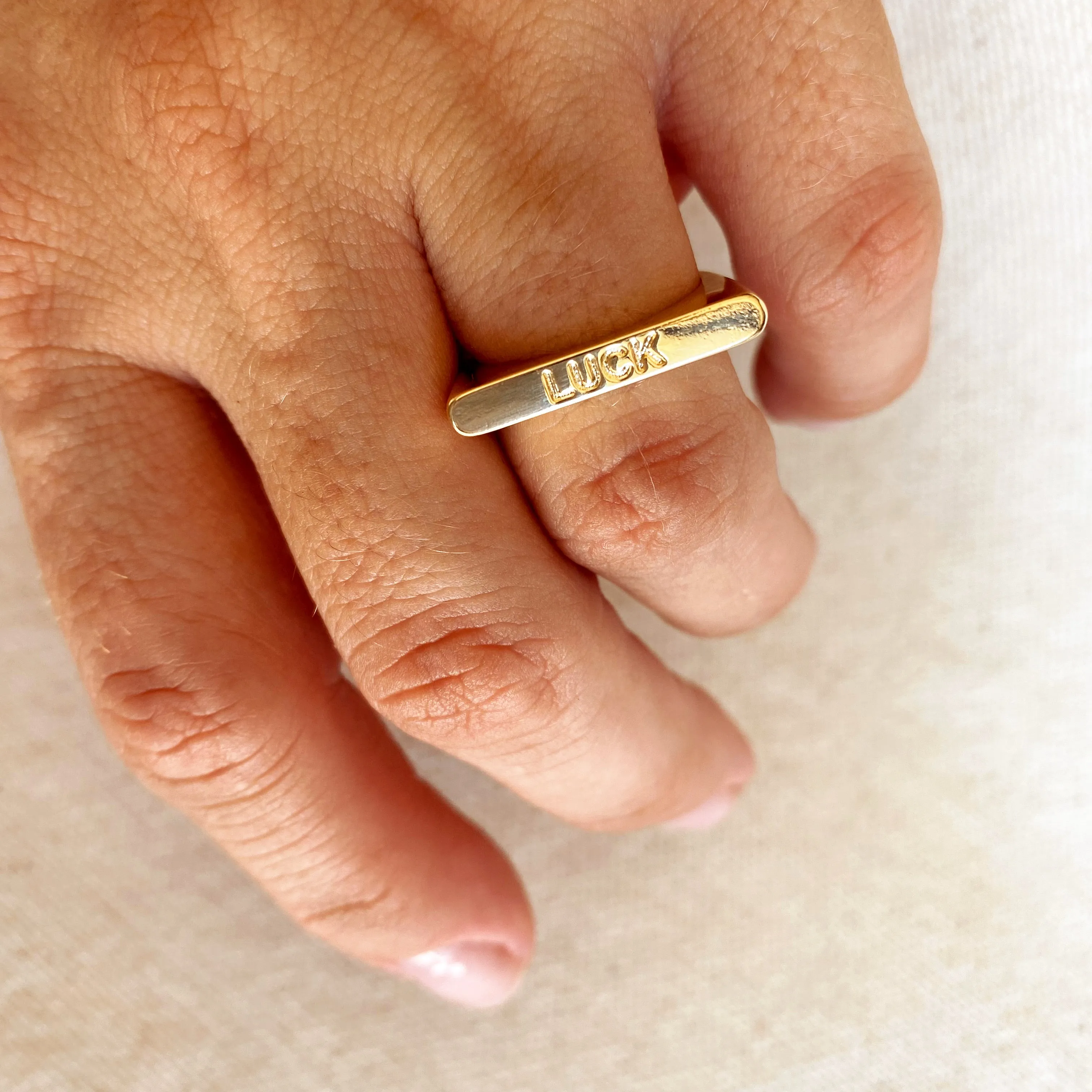 18k Gold Filled Luck Engraved Stackable Ring