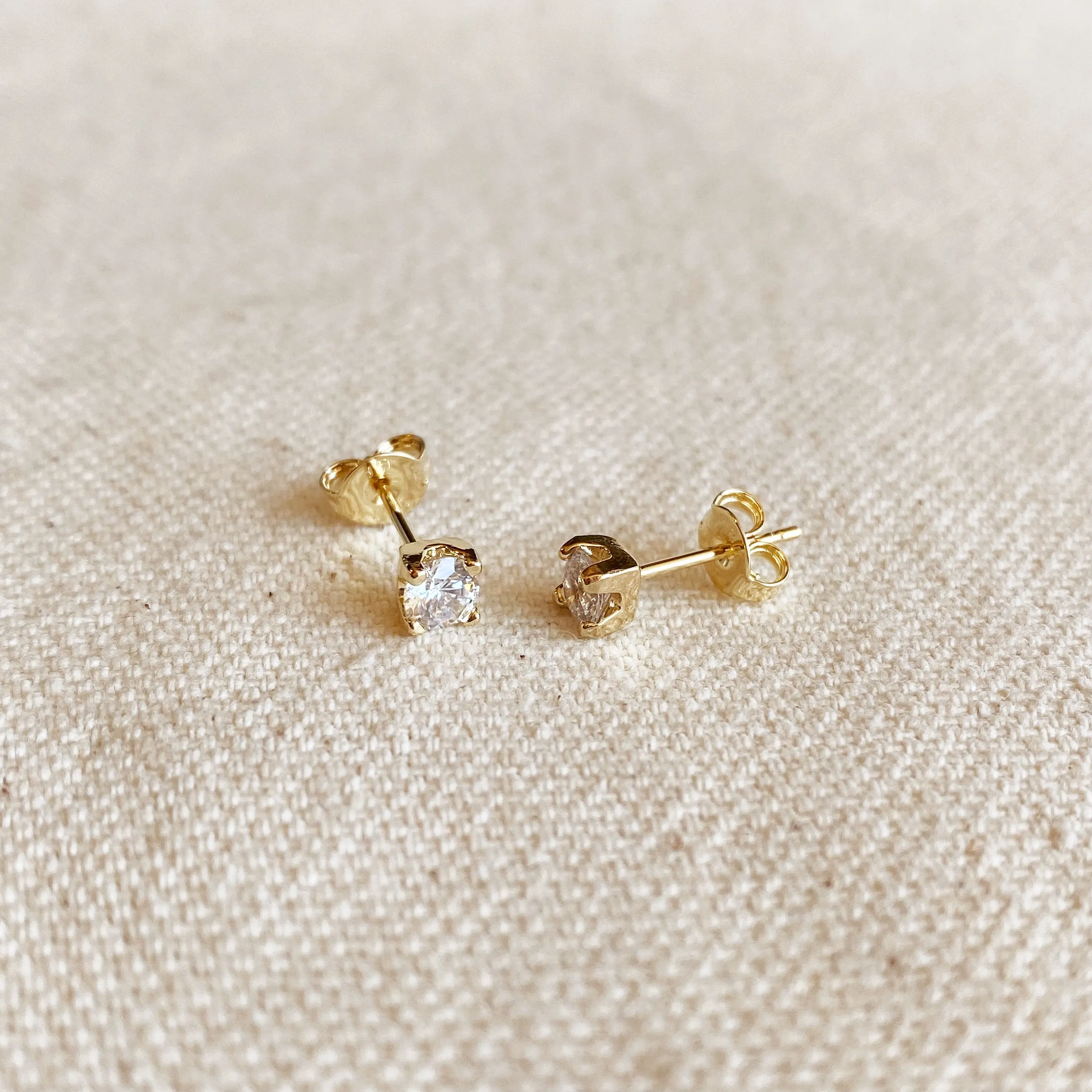 18k Gold Filled Prong 4mm Cubic Zirconia Stud Earrings