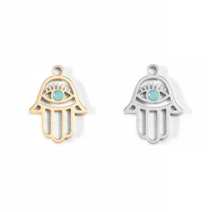 18K Gold PVD Stainless Steel Cutout Hamsa Hand Evil Eye Charm / PDL0023