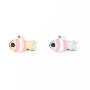 18K Gold PVD Stainless Steel Epoxy Pink And White Fish Charm / PDL0066