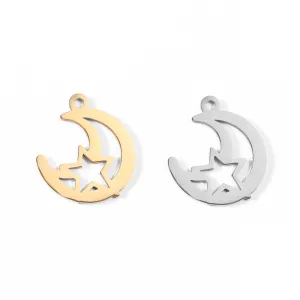 18K Gold PVD Stainless Steel Moon And Star Charm / PDL0019