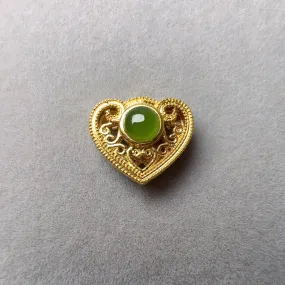 18K Yellow Gold with Green Nephrite Setting Heart Shape Bead Charms for DIY Jewelry Projects