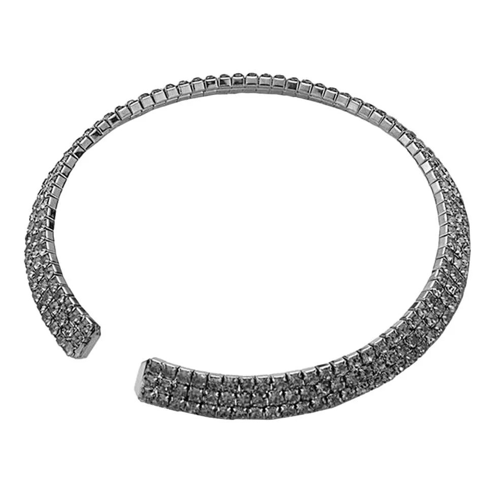 3 Rows Rhinestone Open Choker Necklace