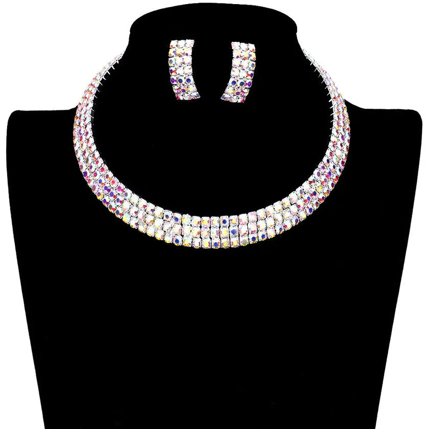 3 Rows Rhinestone Open Choker Necklace