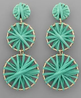 3-Tier Raffia Drop Earrings - Mint