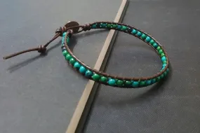 4 mm Chrysocolla Leather Wrap Bracelet Anklet, Leather Bracelet, Beaded Bracelet, Women Anklet , Unisex Bracelet,Men Bracelet