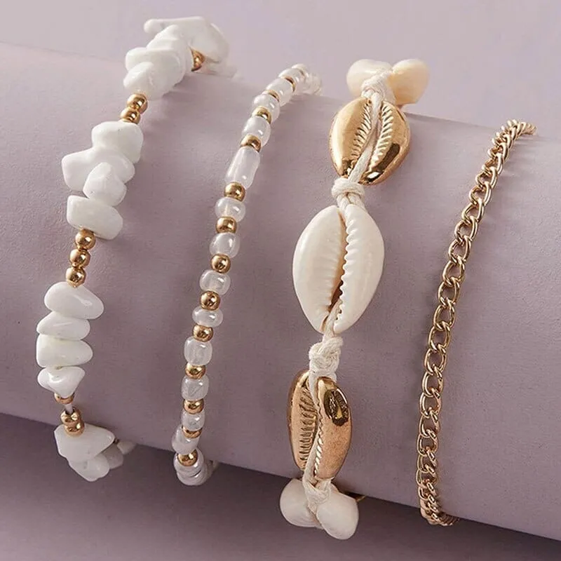 4/6pcs/set Boho Puka Shells Multilayer Anklets