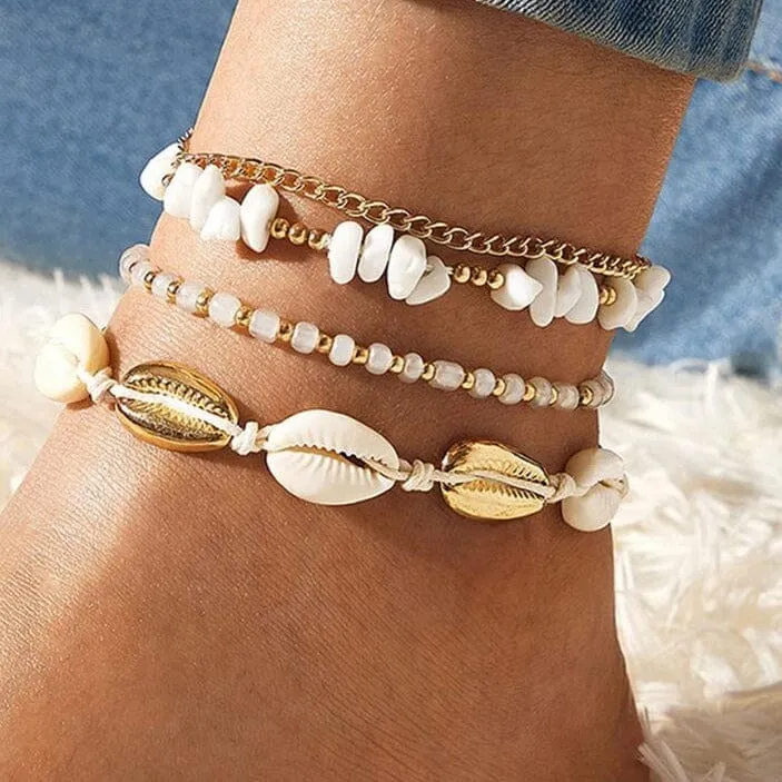 4/6pcs/set Boho Puka Shells Multilayer Anklets