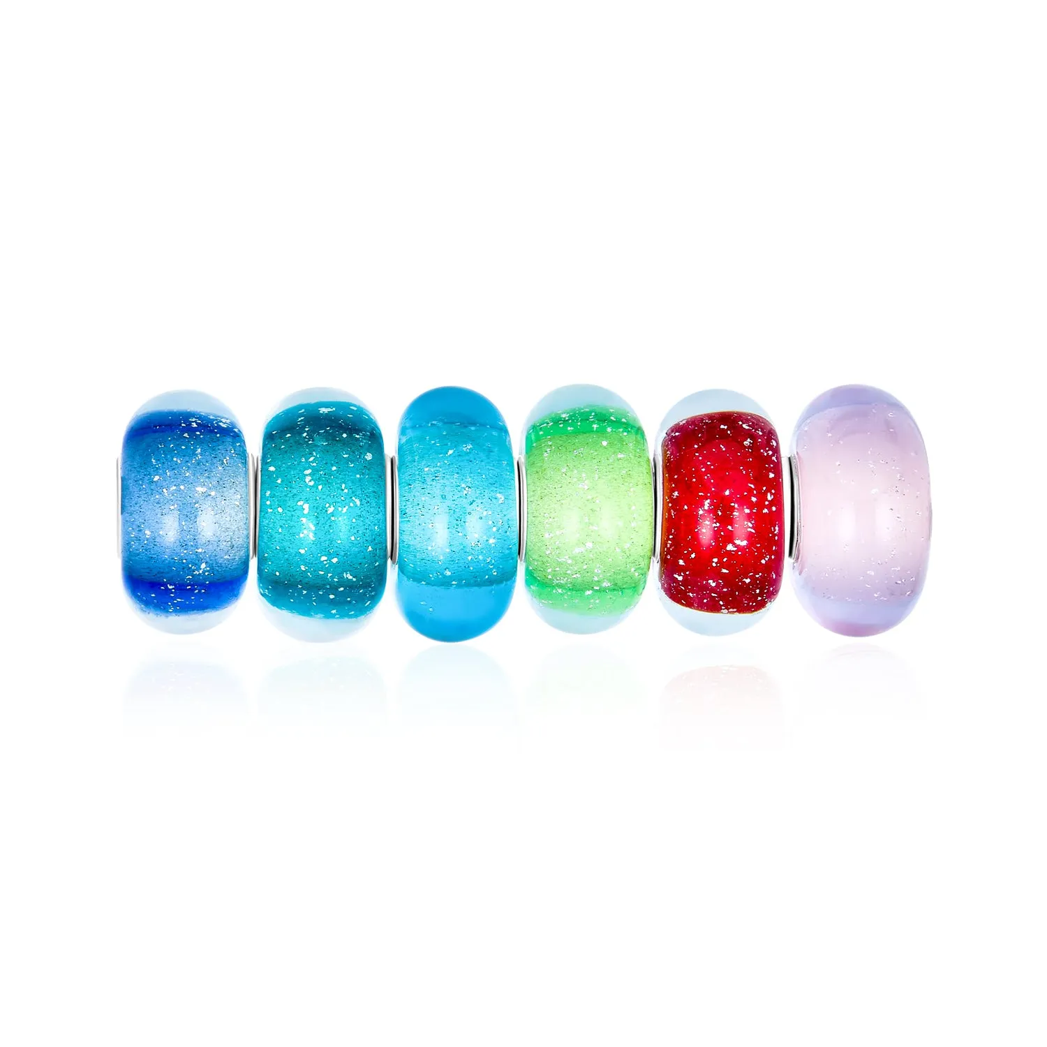 6 Opaque Translucent Multi Color Glass Faceted Charm Bead .925 Silver