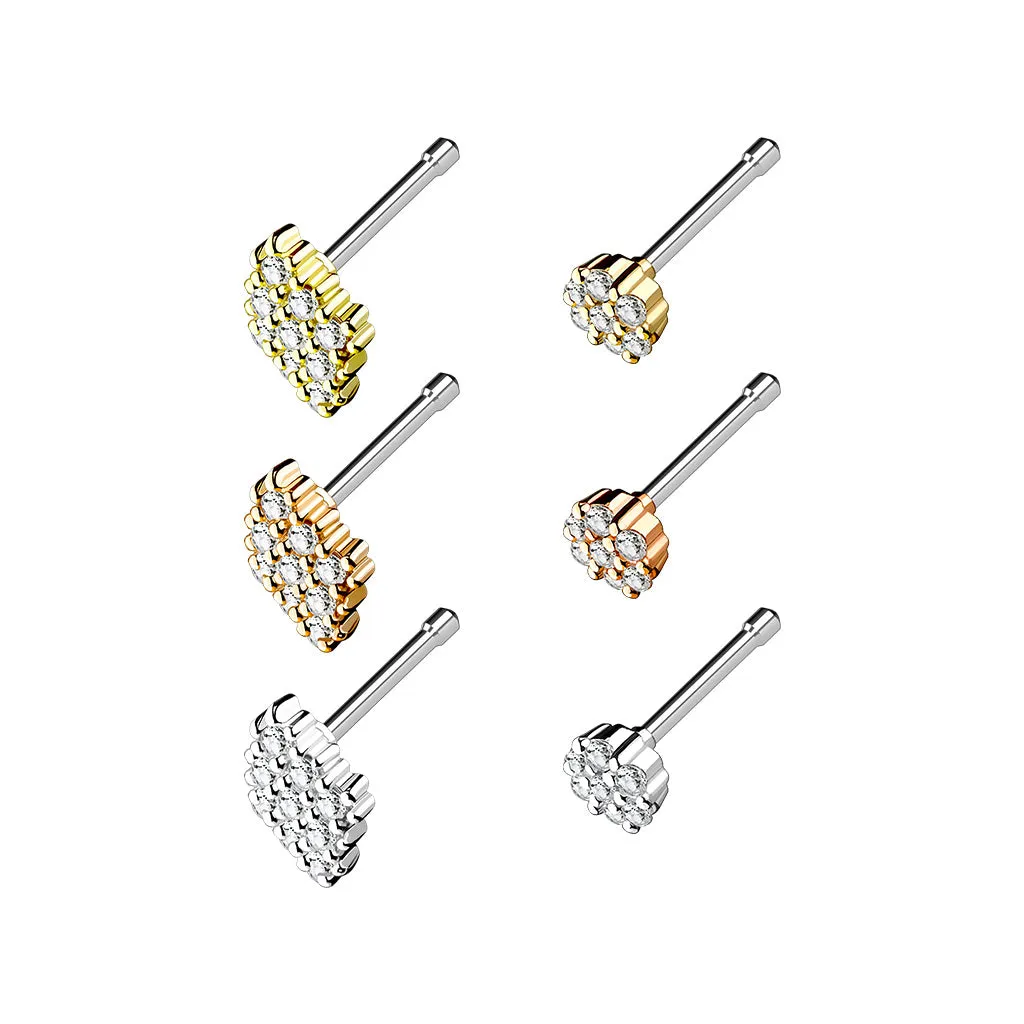 6 Pcs Pre Loaded CZ Paved Circle and Diamond 316L Surgical Steel WildKlass Nose Stud Rings Gem Box Package