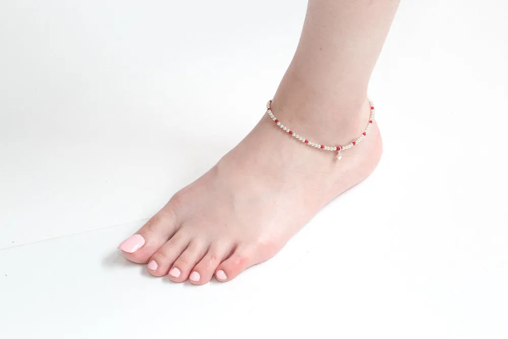 925 red ball heart pendant anklet-ad