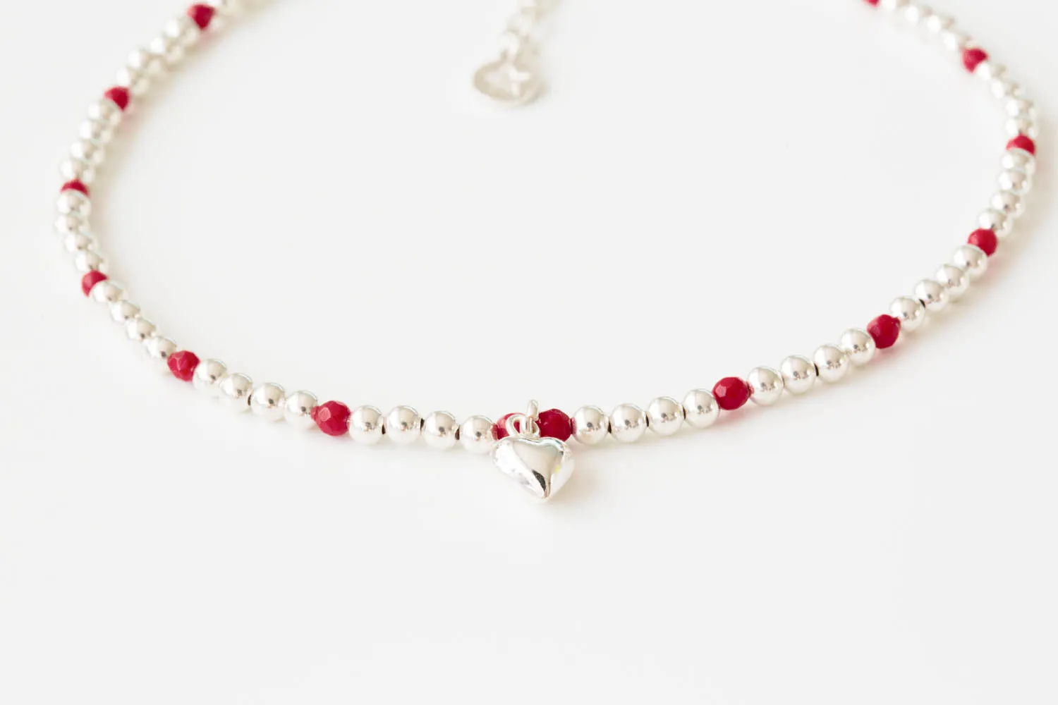 925 red ball heart pendant anklet-ad