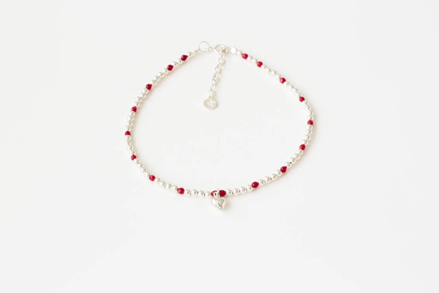 925 red ball heart pendant anklet-ad