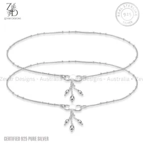 925 Sterling Silver Modern Anklets Pair