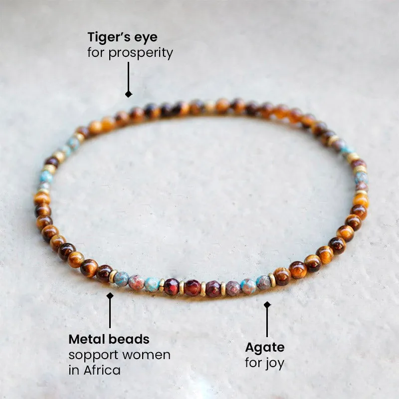 Abundance and Joy Tiger's Eye and Agate Delicate Gemstone Anklet