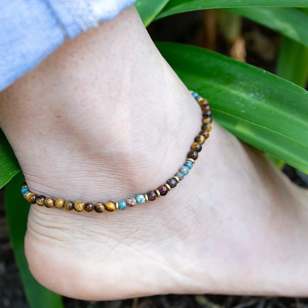 Abundance and Joy Tiger's Eye and Agate Delicate Gemstone Anklet