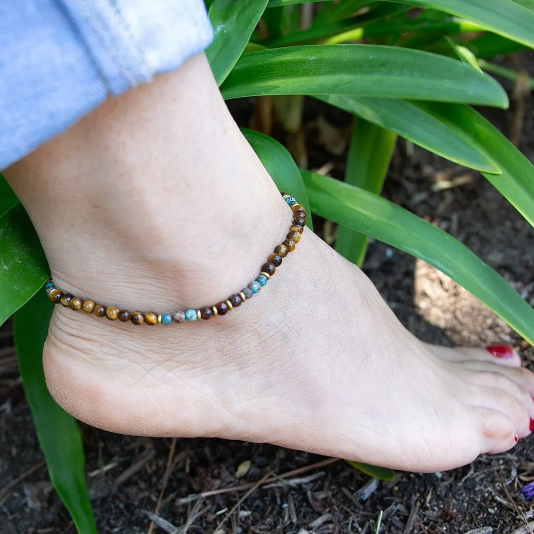 Abundance and Joy Tiger's Eye and Agate Delicate Gemstone Anklet