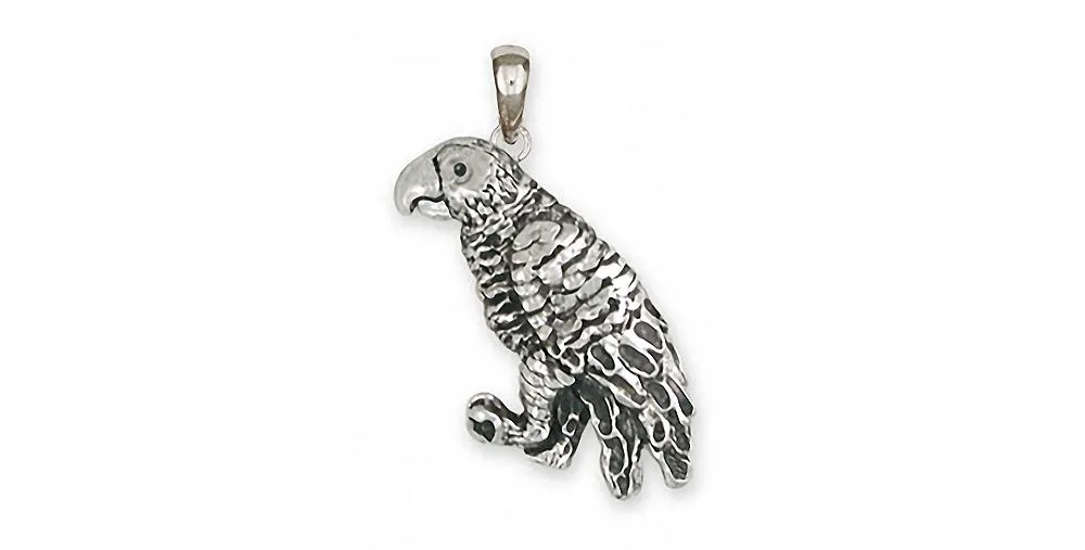 African Grey Pendant Jewelry Sterling Silver Handmade Parrot Pendant AFG1X-P