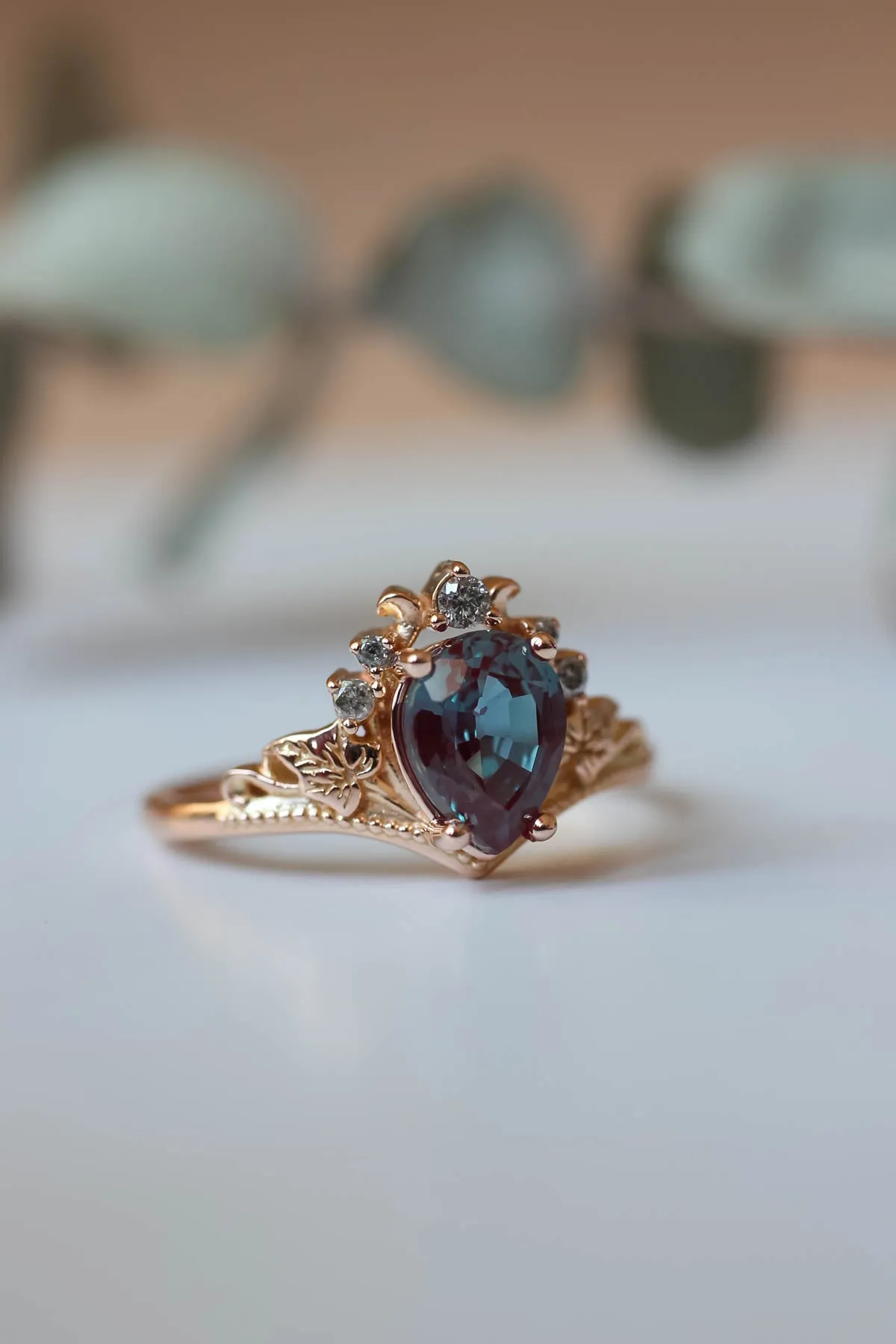 Alexandrite engagement ring set, salt and pepper diamond tiara ring / Ariadne