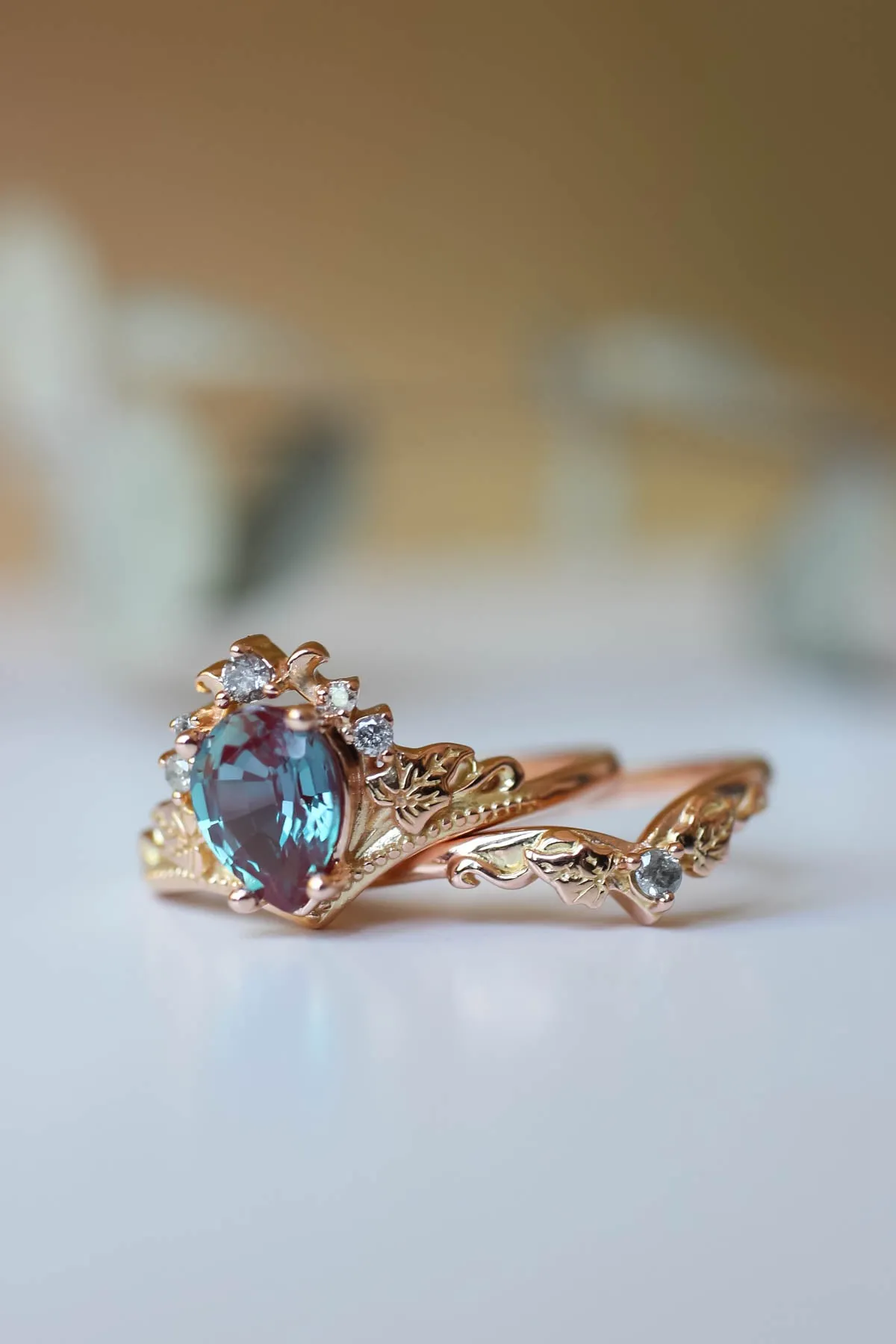 Alexandrite engagement ring set, salt and pepper diamond tiara ring / Ariadne