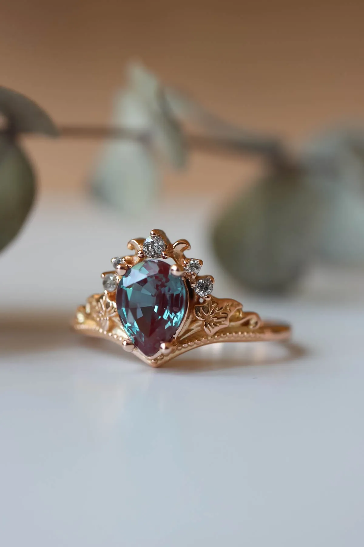 Alexandrite engagement ring set, salt and pepper diamond tiara ring / Ariadne