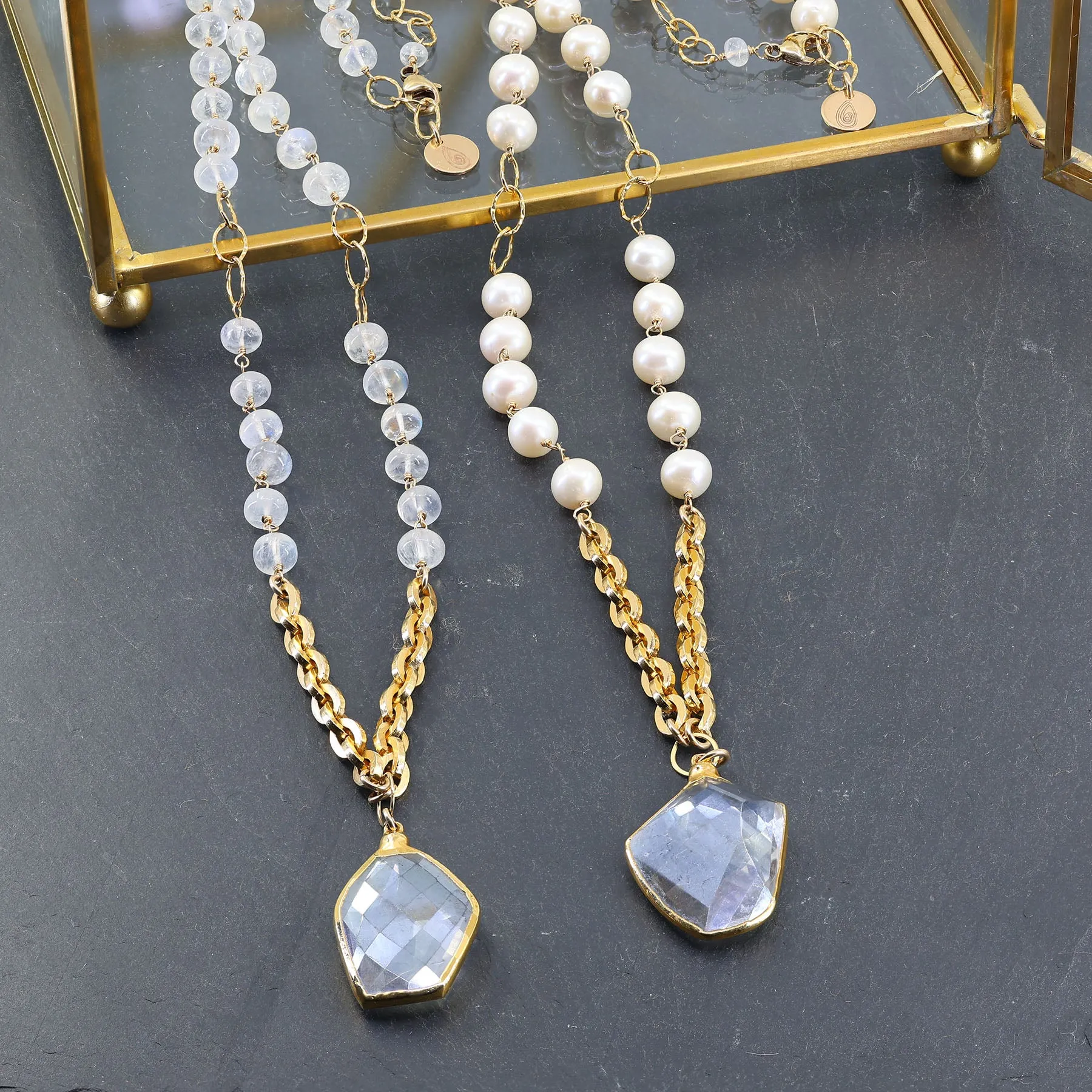 Angelina - Crystal Quartz Pearl or Moonstone Statement Necklace