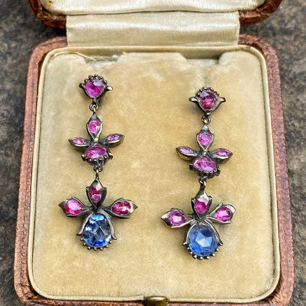 Antique Ruby & Sapphire Drop Earrings