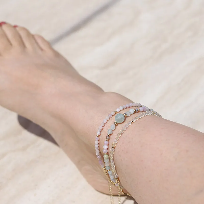 Aquamarine and Kunzite Luxury Anklet