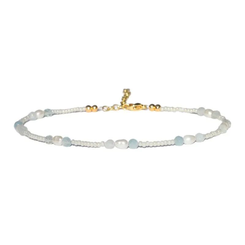 Aquamarine and Pearl Anklet