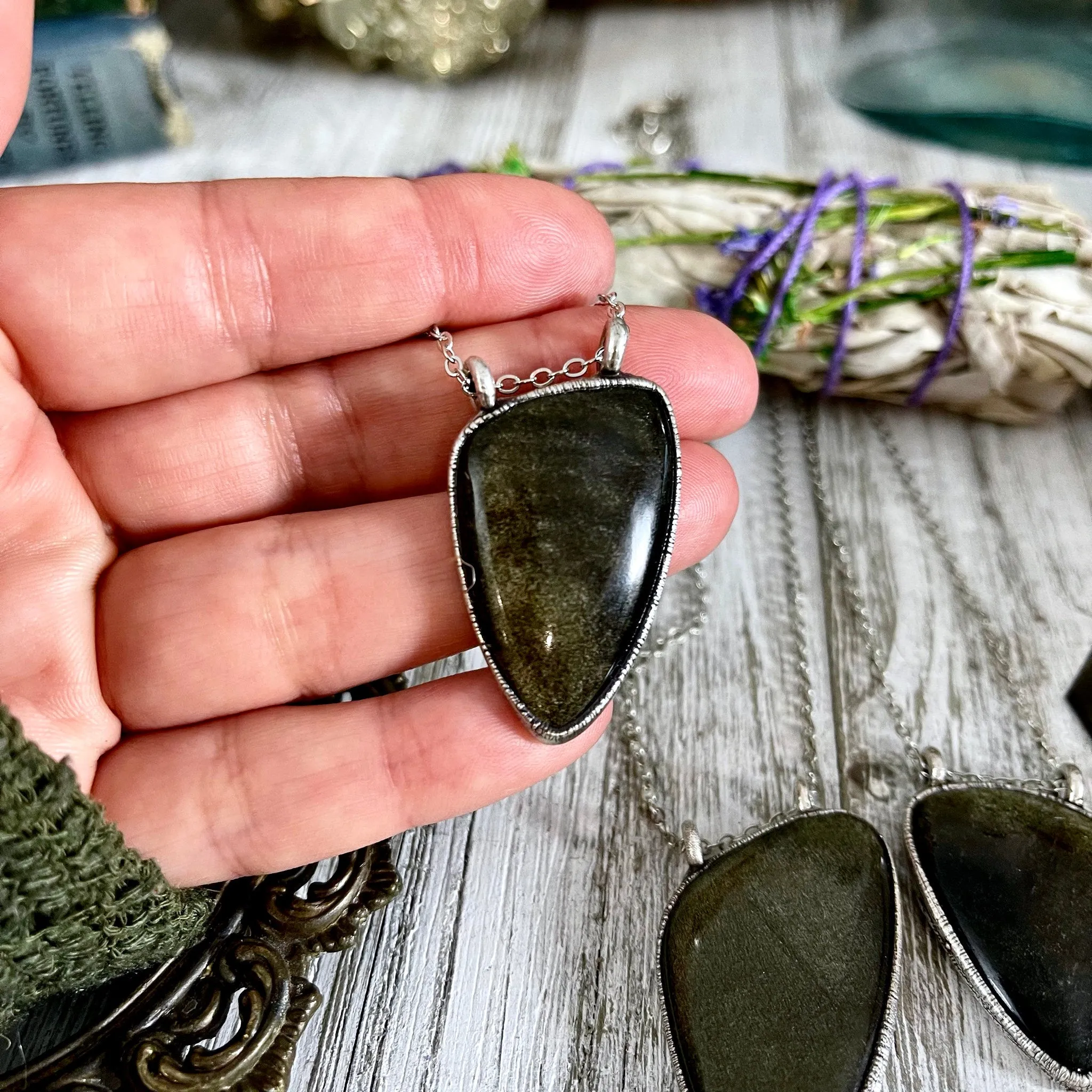 Asymmetric Golden Sheen Obsidian Necklace in Fine Silver / Foxlark Collection - One of a Kind