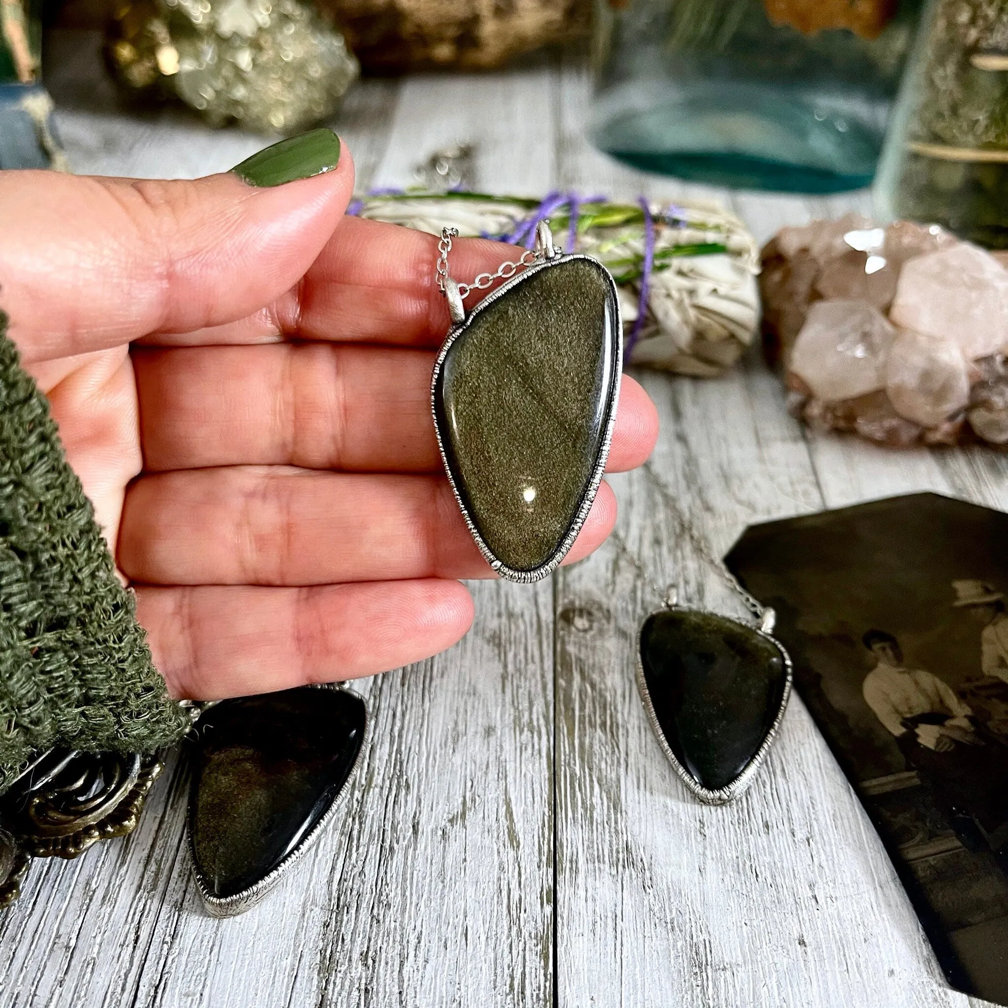 Asymmetric Golden Sheen Obsidian Necklace in Fine Silver / Foxlark Collection - One of a Kind