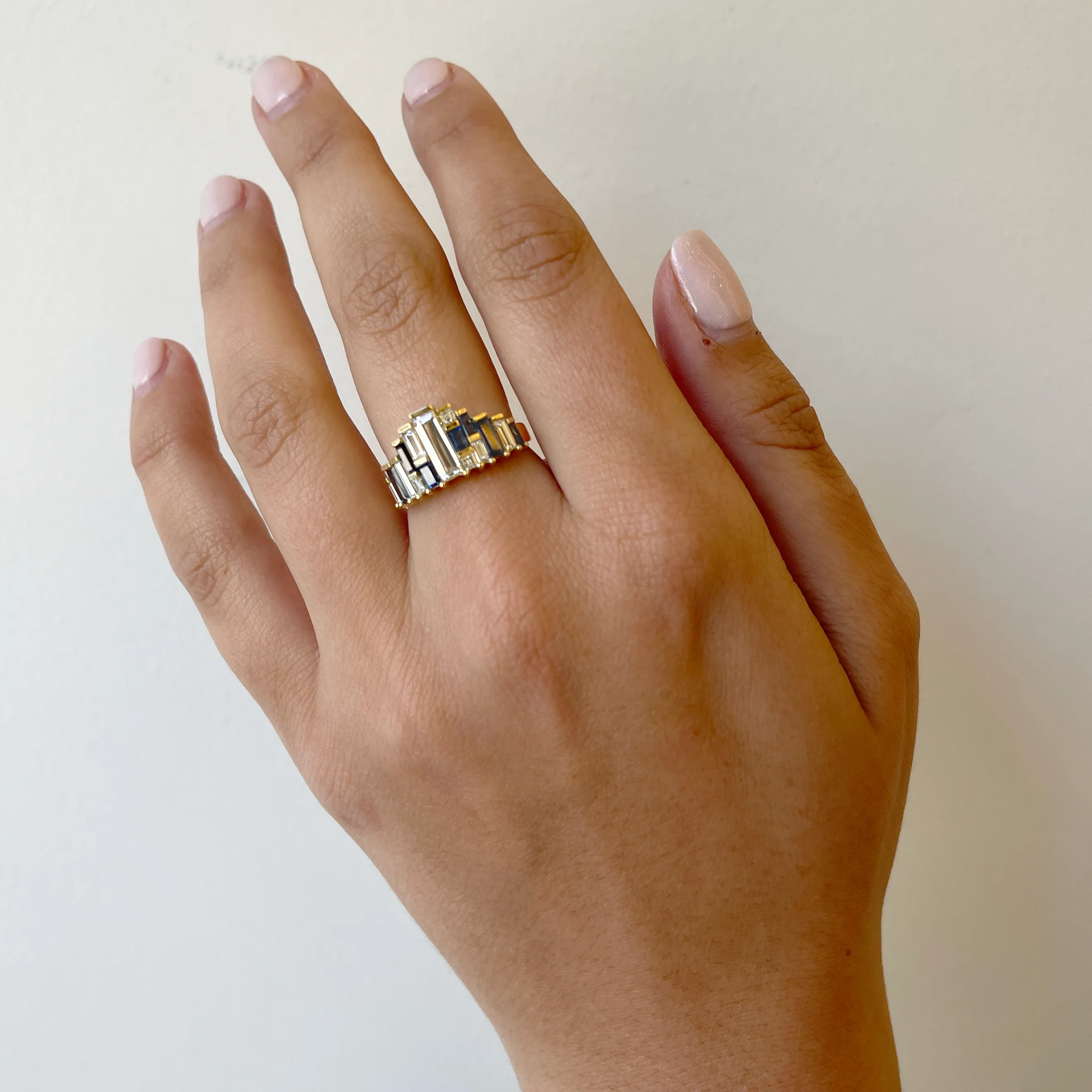 Baguette-Cut Sapphire and Diamond Tiara Ring