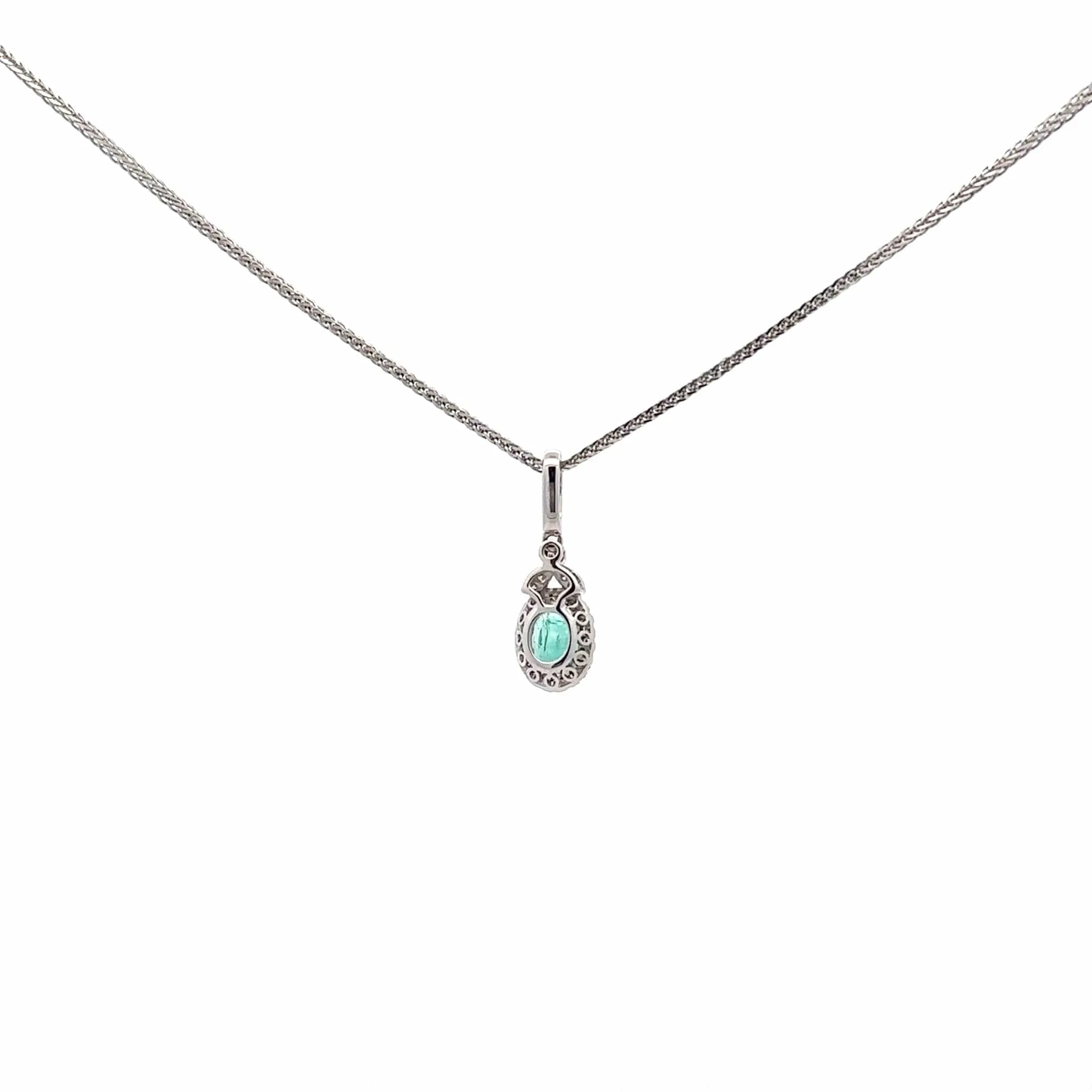 Baikalla? 14k White Gold Emerald AA Round Necklace pendant With Diamond Halo