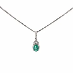 Baikalla? 14k White Gold Emerald AA Round Necklace pendant With Diamond Halo