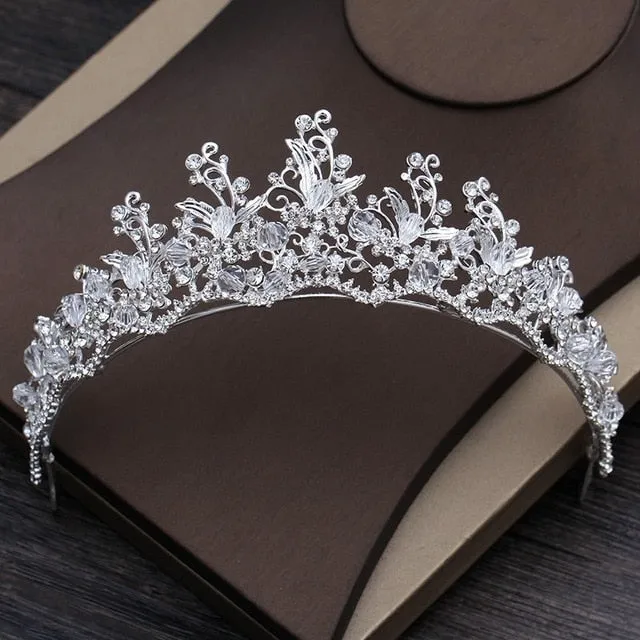 Baroque Crystal Flower Tiara, Necklace & Earrings Wedding Jewelry Set