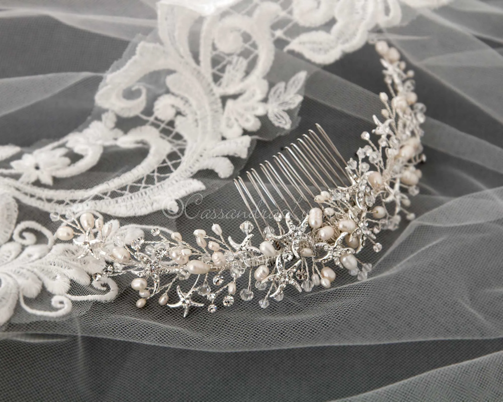 Beach Wedding Headpiece of Starfish and Crystals