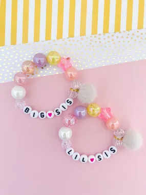 Big Sis OR Lil Sis Pom Pom Charm Bracelet