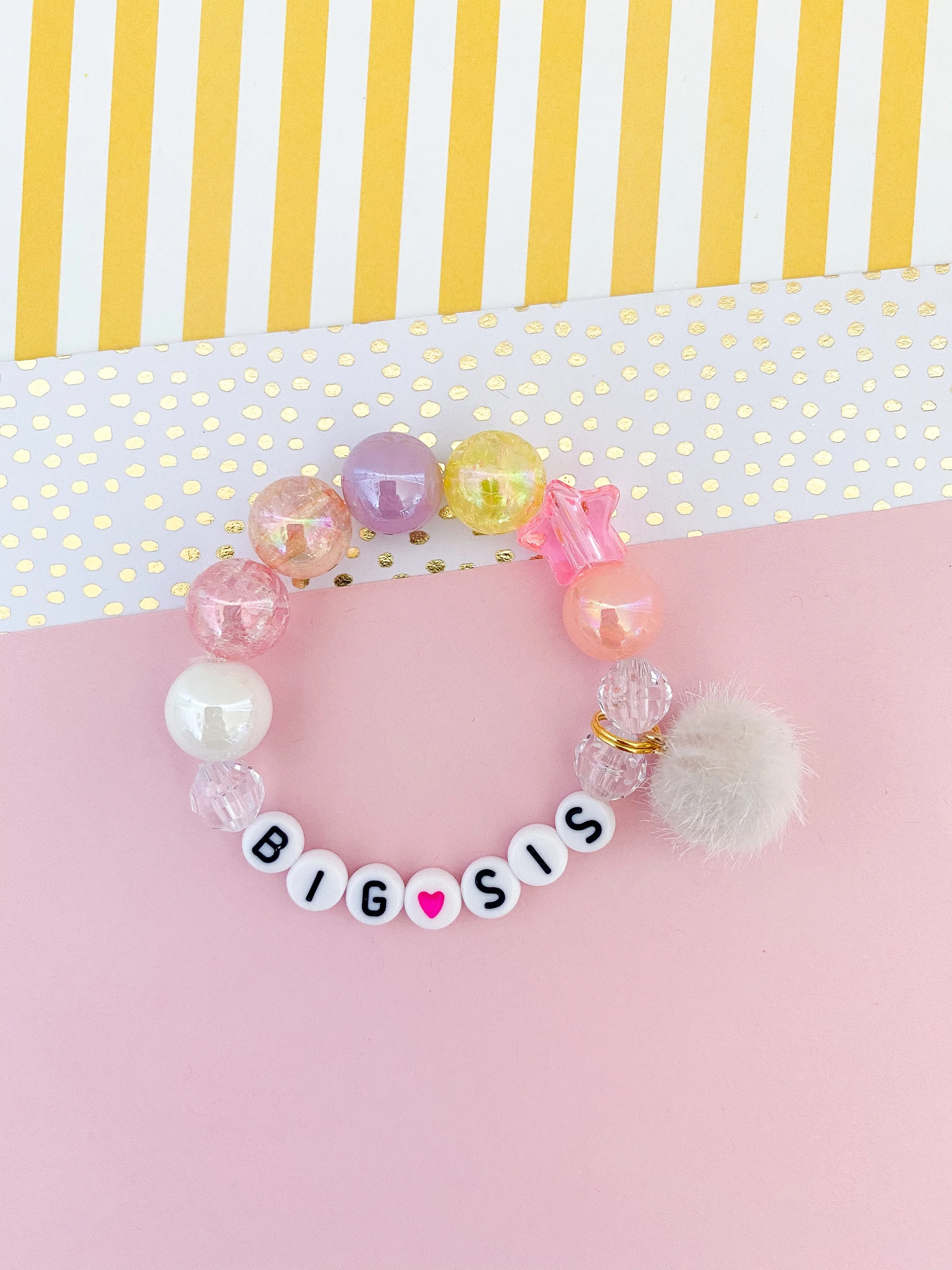 Big Sis OR Lil Sis Pom Pom Charm Bracelet