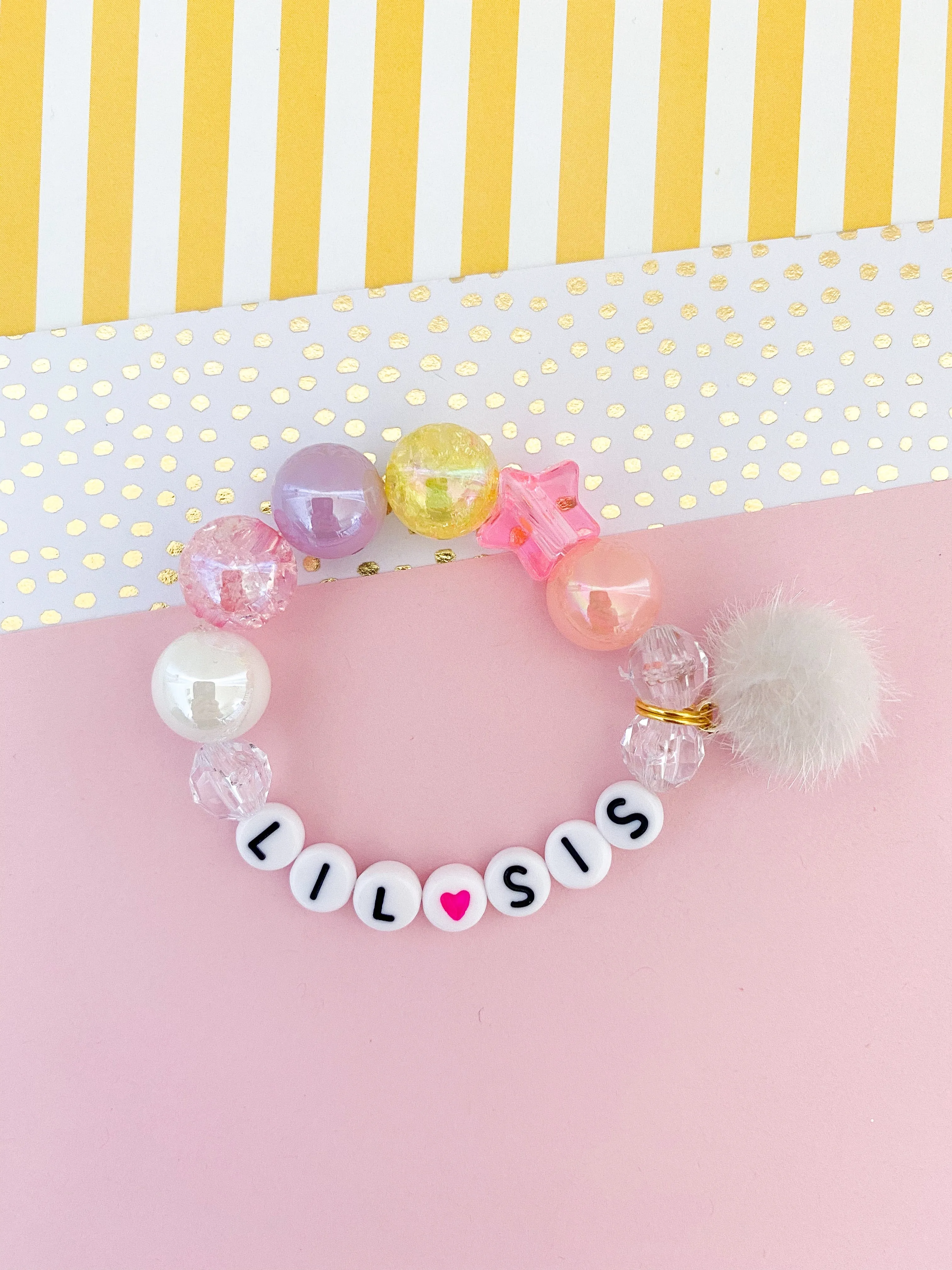 Big Sis OR Lil Sis Pom Pom Charm Bracelet