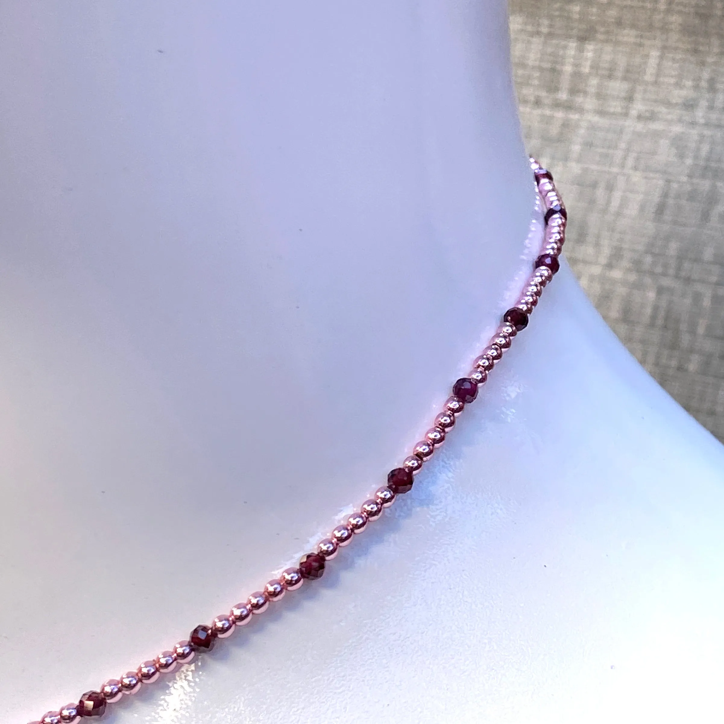 Black Agate, Rose Hematite, and Garnet w/ 14 kt Rose Gold Fill Choker/Necklace